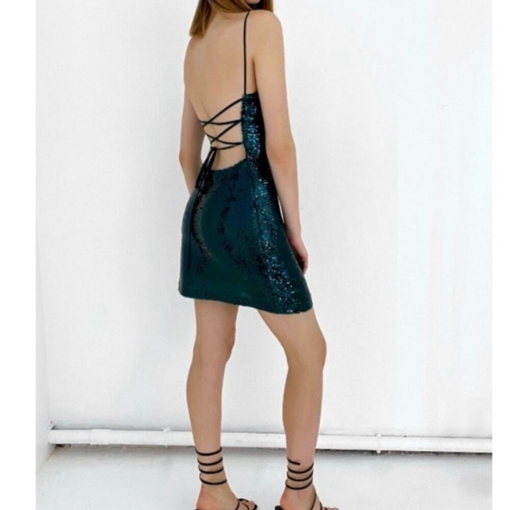 Zara Green Sequin Open Back Mini Dress Size XS